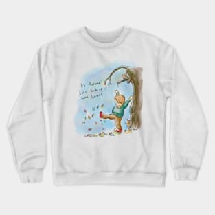 Boy Playing In Autumn Leaves Crewneck Sweatshirt